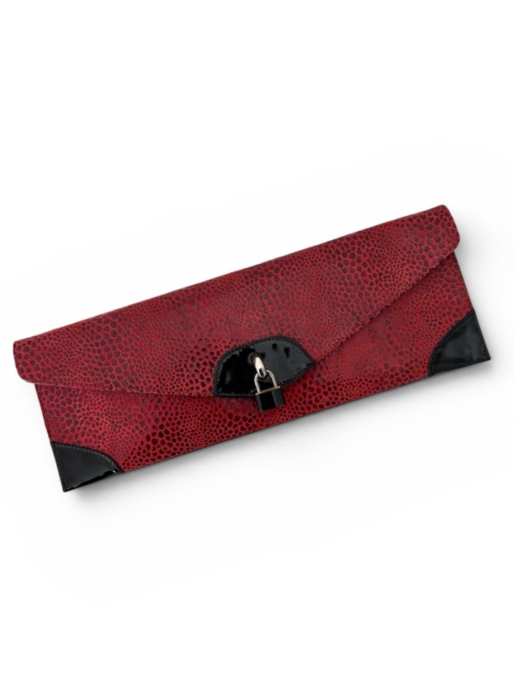 Miss Mak Rectangular Envelope Clutch/Wristlet NWT Dark Red Black Patent Leather